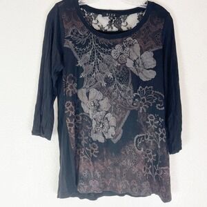 B.L.E.U. Top Womens Small Whimsigoth Rhinestone Lace Y2K Dark Fairy Grunge S